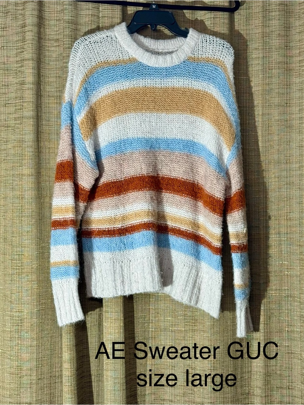 American Eagle Outfitters Striped Crewneck Sweater - White, Blue, Tan & Rust